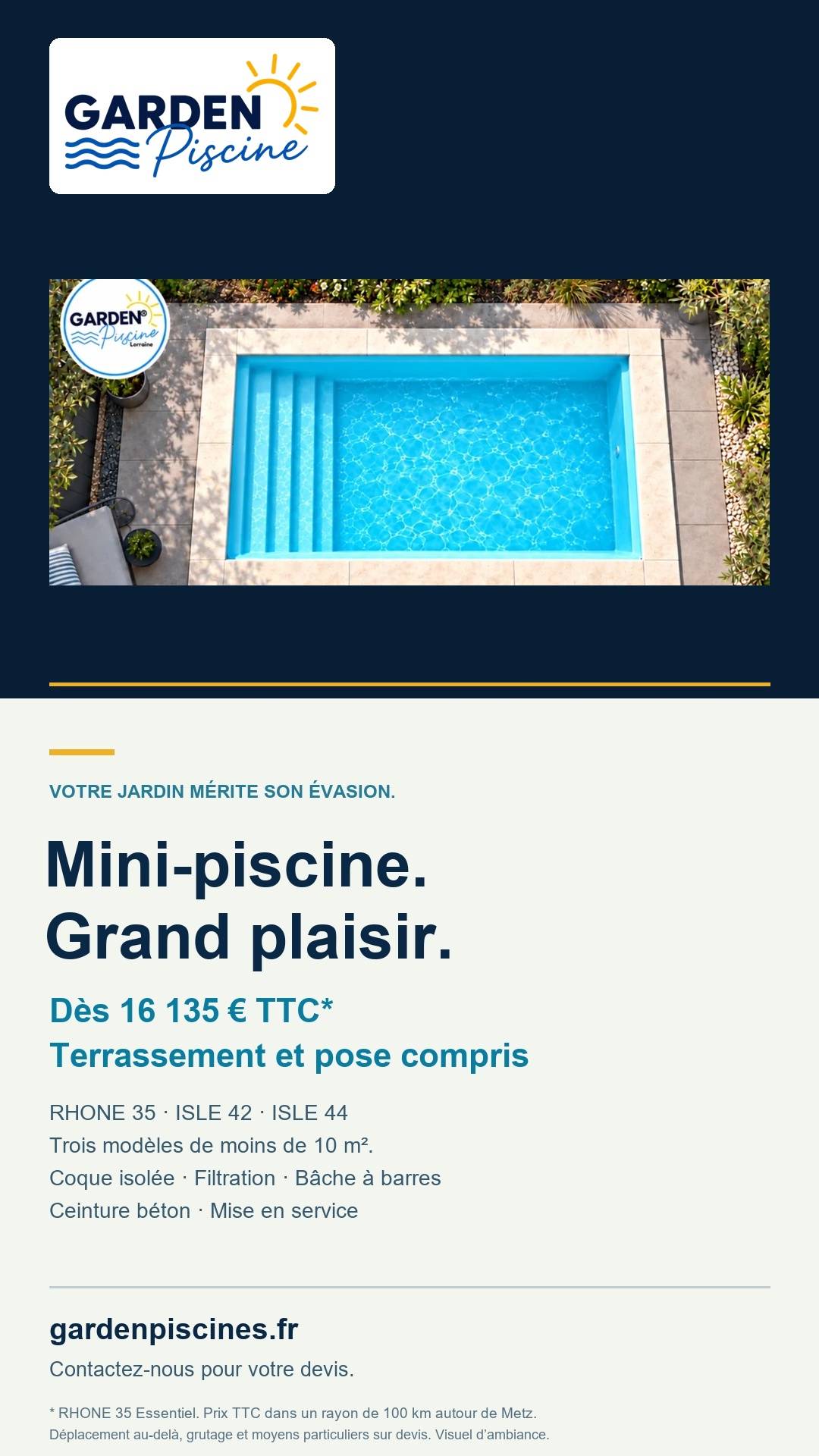 Plaquette mini-piscines dès 16 135 euros TTC